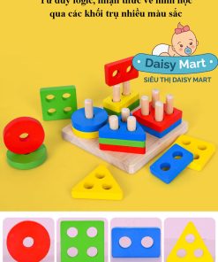 Combo 6 món Montessori bằng gỗ giúp trẻ phát triển tư duy logic và màu sắc