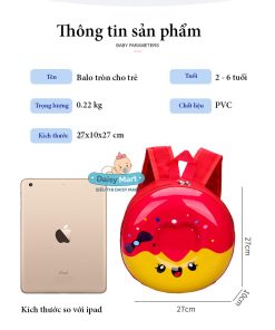 Balo hình tròn chống nước, siêu sinh cho bé đi học mầm non