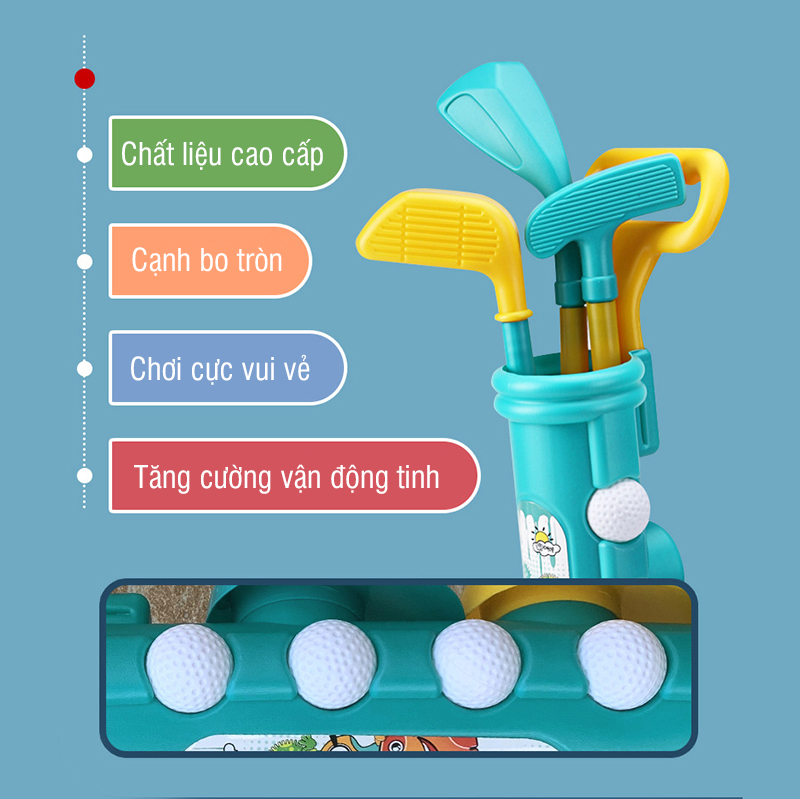 Bộ đồ chơi đánh golf cho trẻ e, với đày đủ bóng, lỗ, giúp tăng cường vận động
