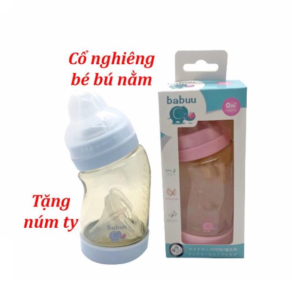 Bình sữa cổ nghiêng Babuu 160ml - 260ml tặng kèm núm ti