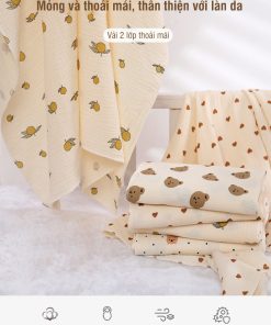 Chăn hè 2 lớp muslin siêu mềm, siêu thoáng cho trẻ em 105x110cm