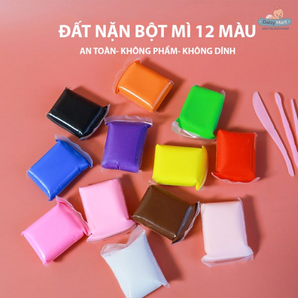 Đất nặn bột mì 12 màu cho trẻ em, đất nặn an toàn, đất sét không phẩm màu