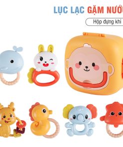 Hộp đồ chơi lục lạc 6 món kết hợp gặm nướu và xúc xắc hộp khỉ dễ thương