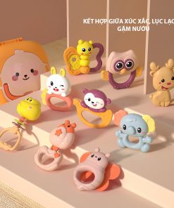 Hộp đồ chơi lục lạc 6 món kết hợp gặm nướu và xúc xắc hộp khỉ dễ thương