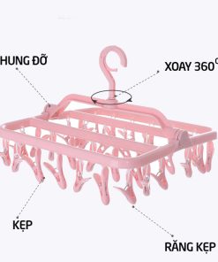 Móc chùm phơi quần áo trẻ em 32 kẹp xoay 360 gập gọn