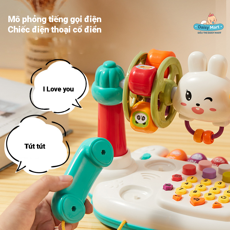 Điện thoại thỏ để bàn Đồ chơi điện thoại thỏ để bàn kèm đàn và phát nhạc