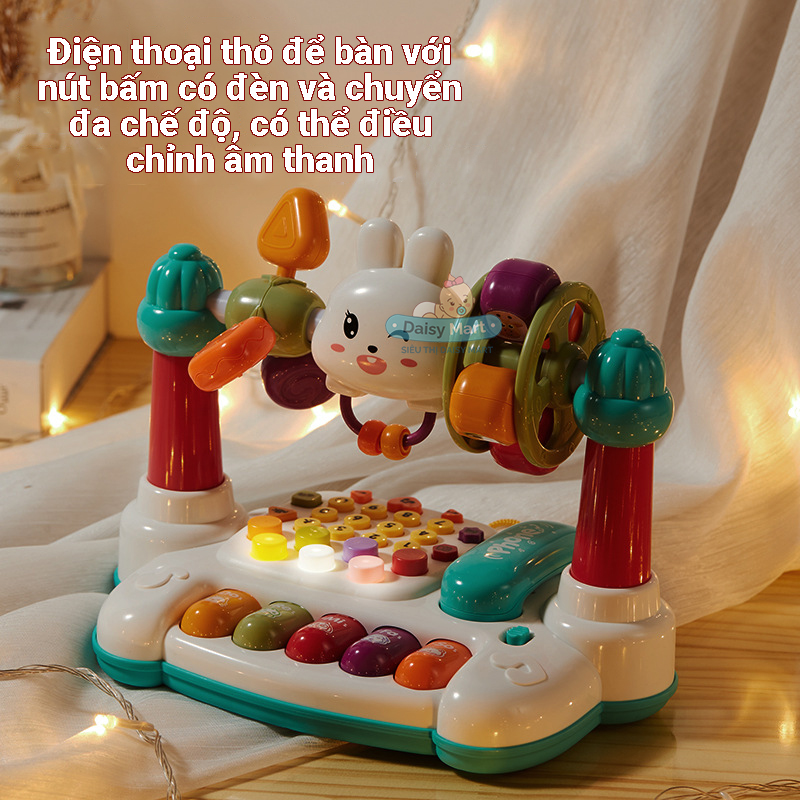 Điện thoại thỏ để bàn Đồ chơi điện thoại thỏ để bàn kèm đàn và phát nhạc