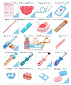 Bộ đồ chơi bác sĩ gỗ, đồ chơi giả lập bác sĩ, nha sĩ
