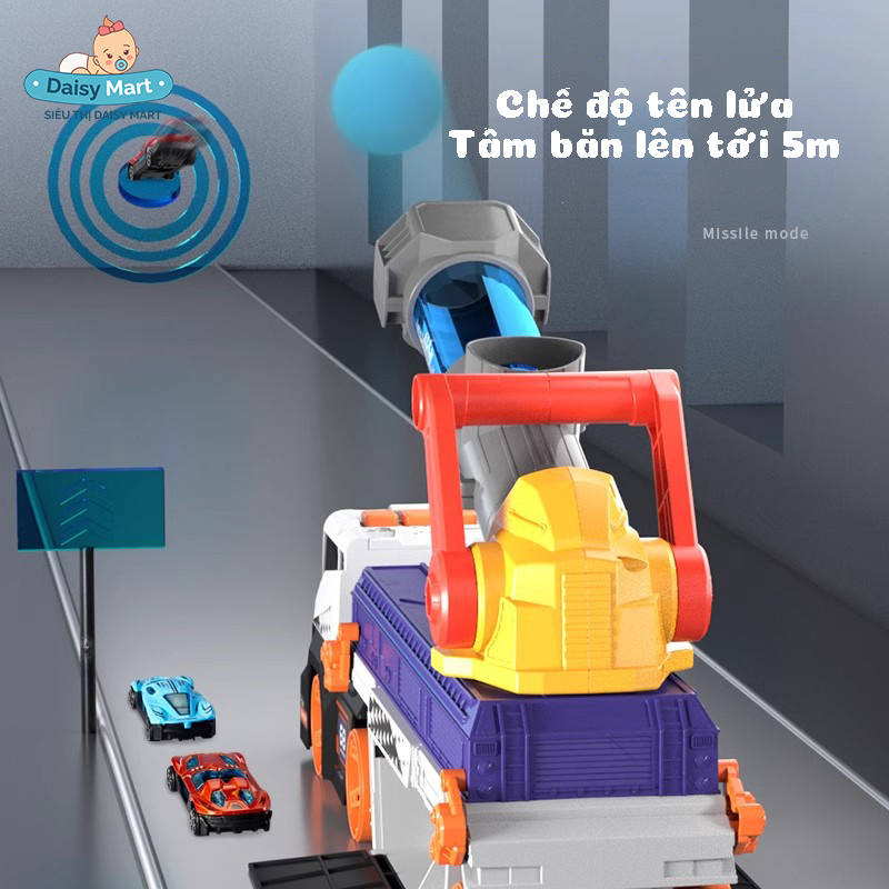 đồ chơi xe tải bệ phóng ô tô (7) xe tải bệ phóng ô tô xa tối đa 5m