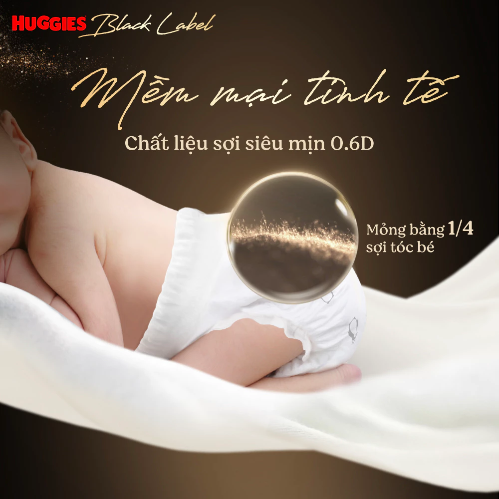 mềm mịn chỉ bằng 1 phần 4 sợi tóc của bỉm Huggies black label
