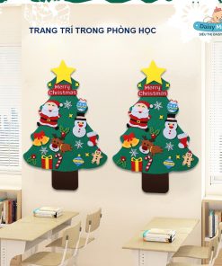 Cây thông vải nỉ Noel treo tường có LED: Trang trí Giáng sinh an toàn và sáng tạo cho bé