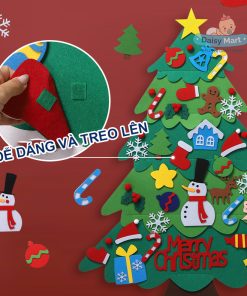 Cây thông vải nỉ Noel treo tường có LED: Trang trí Giáng sinh an toàn và sáng tạo cho bé