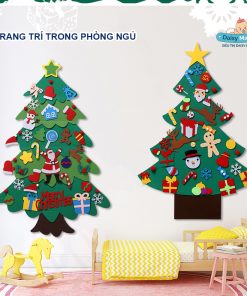 Cây thông vải nỉ Noel treo tường có LED: Trang trí Giáng sinh an toàn và sáng tạo cho bé