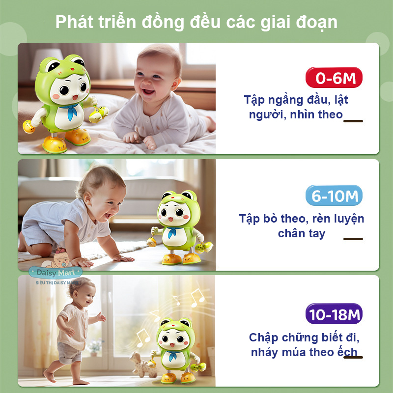 đồ chơi ếch nhảy múa, ếch dancer, khuyến khích trẻ tập bò, đồ chơi ếch có nhạc và đèn (10) Ếch Nhảy Múa Thông Minh: Người Bạn Đồng Hành Giúp Bé Phát Triển Toàn Diện