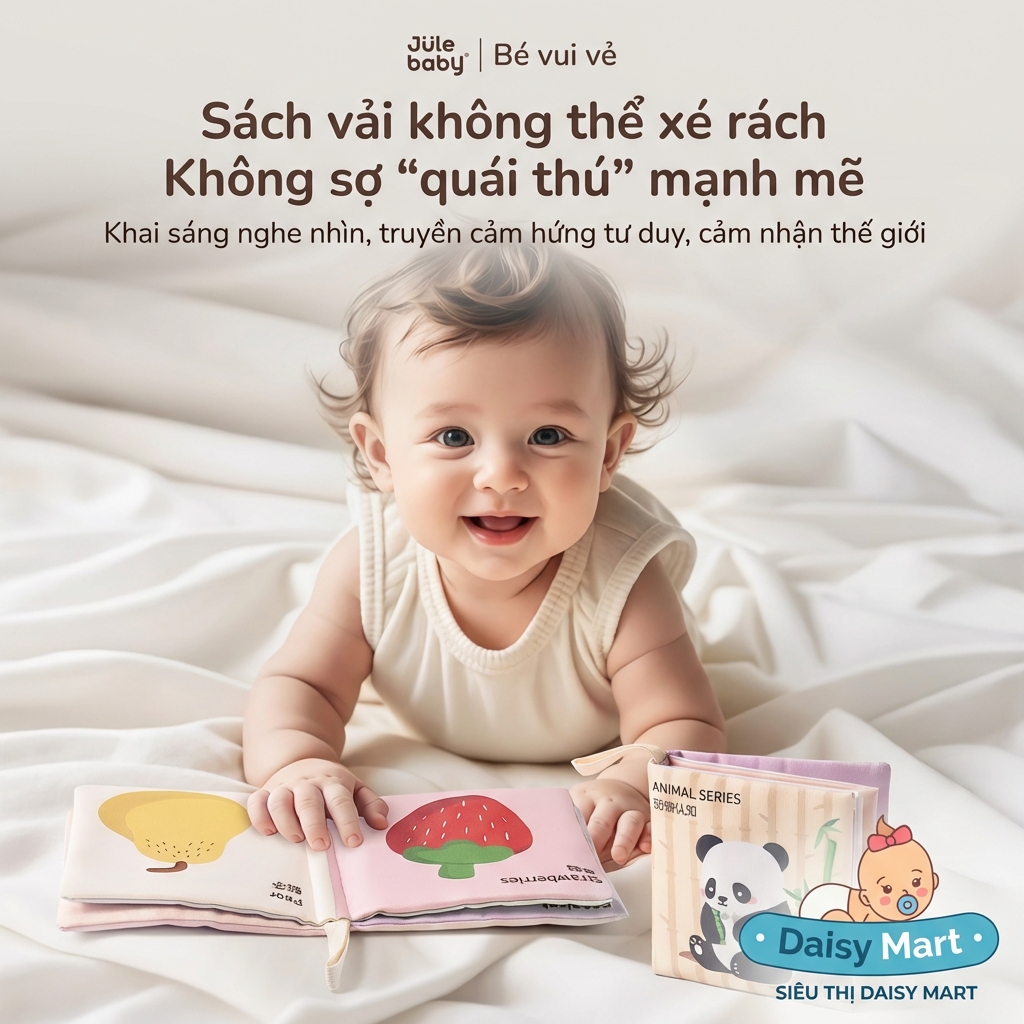 hộp quà tặng thôi nôi, đầy tháng dành cho trẻ sơ sinh từ 0 - 1 tuổi, ngôn ngữ tiếng anh (11) Sách vải cao cấp, nhận thức cho trẻ không lo bị rách