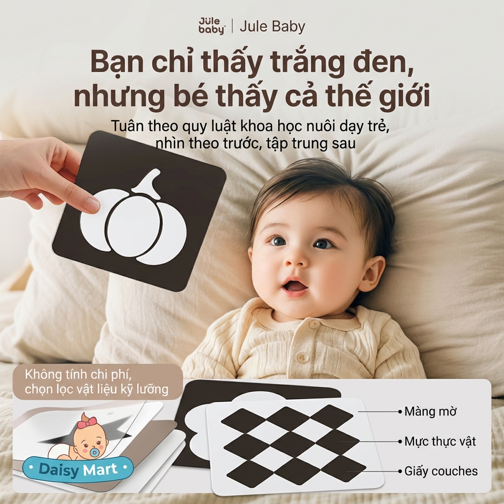 hộp quà tặng thôi nôi, đầy tháng dành cho trẻ sơ sinh từ 0 - 1 tuổi, ngôn ngữ tiếng anh (13) Nhận thức hình ảnh và hình thù qua bộ thẻ đen trắng