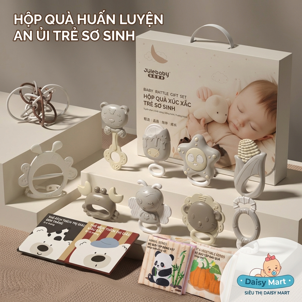 hộp quà tặng thôi nôi, đầy tháng dành cho trẻ sơ sinh từ 0 - 1 tuổi, ngôn ngữ tiếng anh (8) Hộp quà tặng dành cho trẻ sơ sinh, hộp quà thôi nôi, combo đồ chơi trẻ sơ sinh