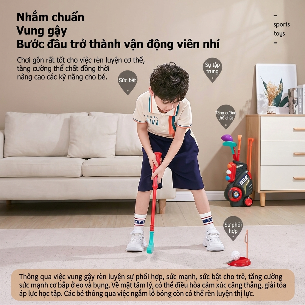 rèn luyện thân thể cho trẻ em bằng đồ chơi đánh golf