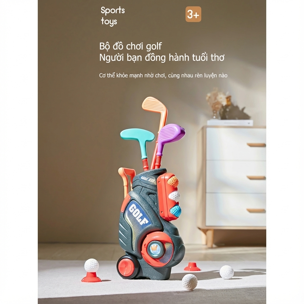 bộ đồ chơi đánh golf cao cấp dành cho trẻ em (3) Bộ đánh golf cao cấp dành cho trẻ em có thể đeo và kéo