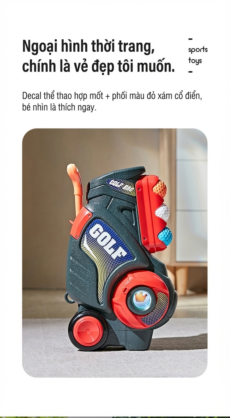 bộ đồ chơi đánh golf cao cấp dành cho trẻ em (7) Bộ đánh golf cao cấp dành cho trẻ em có thể đeo và kéo