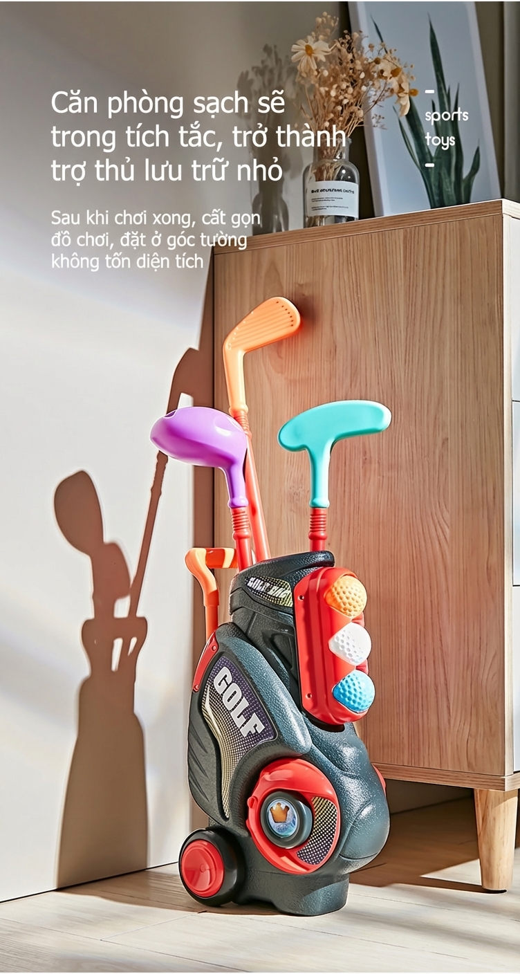 bộ đồ chơi đánh golf cao cấp dành cho trẻ em (8) Bộ đánh golf cao cấp dành cho trẻ em có thể đeo và kéo