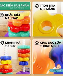 Tháp xoay xếp chồng 6 sắc cầu vồng hình thú – Đồ chơi thông minh kích thích sáng tạo cho bé