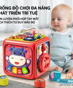 Hộp đồ chơi bận rộn bò sữa 6 trong 1, có nhạc và đèn cho trẻ em