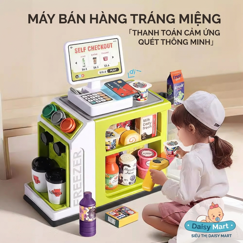 đồ chơi máy tính tiền siêu thị, máy pha cà phê, tủ lạnh (13) Bộ Đồ Chơi Máy Tính Tiền Siêu Thị và Máy Pha Cà Phê, Đồ Uống Cho Bé