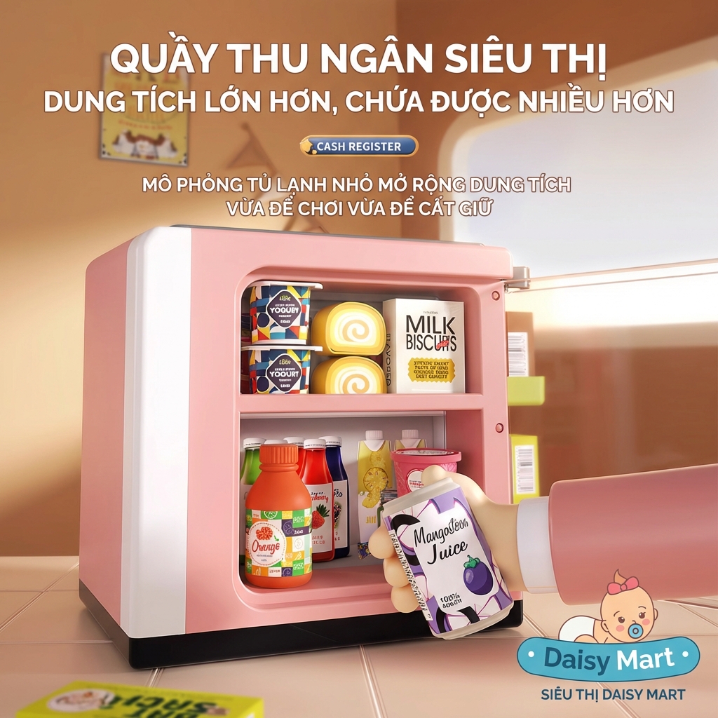 đồ chơi máy tính tiền siêu thị, máy pha cà phê, tủ lạnh (8) Bộ Đồ Chơi Máy Tính Tiền Siêu Thị và Máy Pha Cà Phê, Đồ Uống Cho Bé