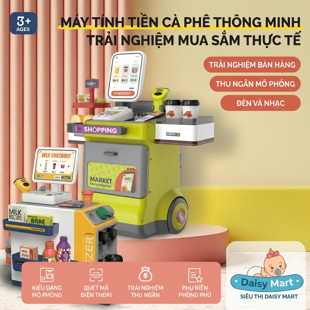 đồ chơi máy tính tiền siêu thị, máy pha cà phê, tủ lạnh (9) Bộ Đồ Chơi Máy Tính Tiền Siêu Thị và Máy Pha Cà Phê, Đồ Uống Cho Bé