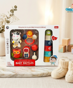 Hộp quà tặng xếp cốc và lục lạc cho trẻ sơ sinh từ 0 tháng tuổi