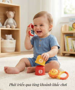 Hộp quà tặng xếp cốc và lục lạc cho trẻ sơ sinh từ 0 tháng tuổi