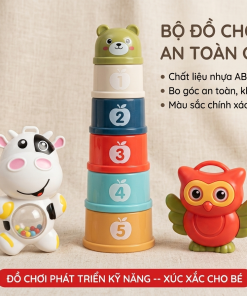 Hộp quà tặng xếp cốc và lục lạc cho trẻ sơ sinh từ 0 tháng tuổi