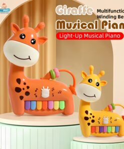 Đàn piano hươu cao cổ 8885B màu cam - mặt trước với 7 phím đàn nhiều màu